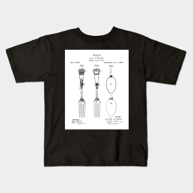 Kitchen Fork Spoon Patent - Chef Cook Farmhouse Decor Art - White Kids T-Shirt by patentpress